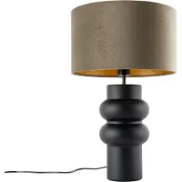 QAZQA Design tafellamp zwarte velvet kap taupe met goud 35 cm - Alisia