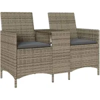vidaXL Tuinbank 2-zits met tafel en kussens poly rattan grijs
