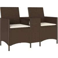 vidaXL Tuinset, 2-zits tuinbank met tafel en kussens, bruin, polyrotan