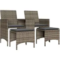 vidaXL Tuinbank 2-zits met tafel en voetenbanken poly rattan grijs