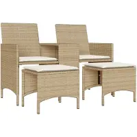 vidaXL Tuinset met 2 zitplaatsen, tafel en voetenbankjes, beige, polyrotan