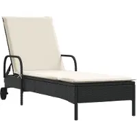 vidaXL Zonnebed met wielen en kussen, zwart, van polyrotan