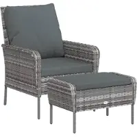 vidaXL Tuinstoel met voetenbank poly rattan grijs