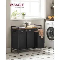 Vasagle Wasmand 3 vakken, wasverzamelaar met plank, wasbox, waszak van oxford stof uitneembaar, metalen frame, 3 x 38 L, 92,5 x 33 x 72 cm, vintage bruin-zwart BLH301B01