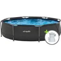 VirtuFit Rond Zwembad - Ø305 x 76 cm - Antraciet - Inclusief Filterpomp