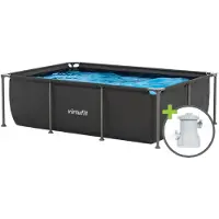 VirtuFit Rechthoekig Zwembad - 260 x 180 x 66 cm - Antraciet - Inclusief Filterpomp