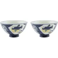 Kitchen Trend Japans rijstkommetje - donkerblauw vis - 12,5 x 7 cm - set van 2 kommen