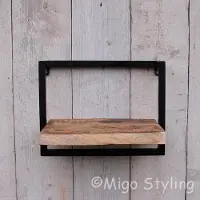 Migo Styling Wandrek - Industrieel - Zwart - Mangohout - 1 legplank - Rechthoek - B40xD25xH30cm - Woonkamer - Slaapkamer