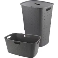 Curver Softex Wasmand met Deksel 56L + Wasmand 45L - Antraciet