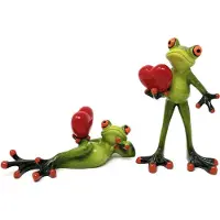 Formano Kikkers - 2 set - Liefde - Opkikker - Hartje - Groen - Beeld - 14x8x8cm - Keramiek