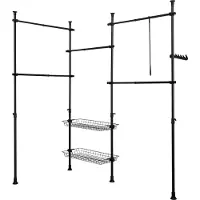 Mara Kledingrek - Klerenrailsysteem - Opbergsysteem - Telescopisch - 2 Manden - 5 Kledingstangen - Zwart - Staal - B (209-305) x H (200-270) cm