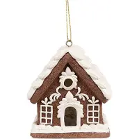 Clayre & Eef Kersthanger met LED Gingerbread house 8x6x9 cm Bruin Kunststof Peperkoekhuisje Bruin Peperkoekhuisje