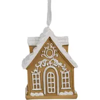 Clayre & Eef Kersthanger Gingerbread house 6x4x7 cm Bruin Kunststof Peperkoekhuisje Bruin Peperkoekhuisje