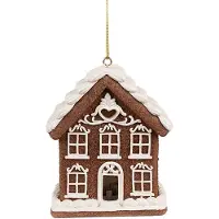 Clayre & Eef Kersthanger met LED Gingerbread house 9x6x10 cm Bruin Kunststof Bruin