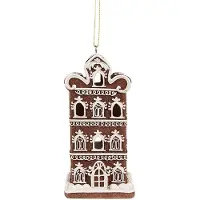 Clayre & Eef Kersthanger met LED Gingerbread house 7x6x12 cm Bruin Kunststof Peperkoekhuisje Bruin Peperkoekhuisje