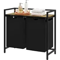 OEM Wasmand - 2 Secties - 95L Inhoud - Uittrekbare Zakken - Met Opslagplank - 76x33,5x72 cm - Zwart