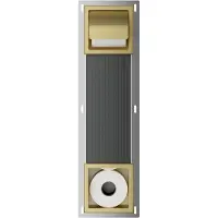 Wiesbaden Rocko Toiletrolhouder Met Klep En Reserverolhouder Inbouw - Geborsteld Messing - RVS - Accessoires, Toilet accessoires, Toiletrolhouders - 8720847407313