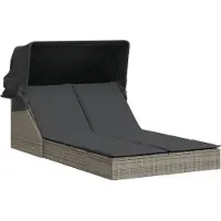vidaXL Ligbed 2-persoons met luifel en kussens poly rattan grijs