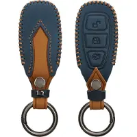Kwmobile autosleutel hoesje geschikt voor Ford 3-knops autosleutel Keyless Go - Autosleutel behuizing in marineblauw / lichtbruin