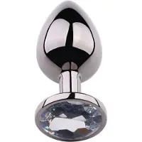 PLGZ - Rosebud Metalen Buttplug - Zwart Metallic- Witte Siersteen - Verkrijgbaar in 3 maten Large