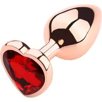 PLGZ - Hartvormige Metalen Buttplug - Rosé Goud - Rode Siersteen - Verkrijgbaar in 3 maten Small