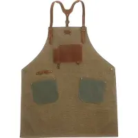 HEZHEN Keukenschort / BBQ schort - Gemaakt van zeildoek (canvas) en leer - Retro design met veel vakken