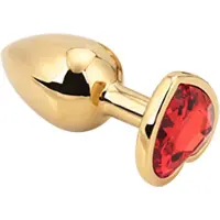 PLGZ - Hartvormige Metalen Buttplug - Goud - Rode Siersteen - Verkrijgbaar in 3 maten Small