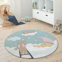 Paco Home Kindervloerkleed Kinderkamer Meisjes Jongens Ster Maan Olifant Regenboog Ø 120 cm Rund
