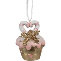 Clayre & Eef Kersthanger Cupcake Ø 5x6 cm Roze Kunststof Kerstboomversiering Roze Kerstboomversiering