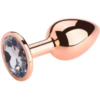 PLGZ - Rosebud Metalen Buttplug - Rosé Goud - Witte Siersteen - Verkrijgbaar in 3 maten Medium
