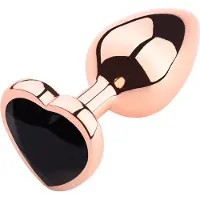 PLGZ - Hartvormige Metalen Buttplug - Rosé Goud - Zwarte Siersteen - Verkrijgbaar in 3 maten Large