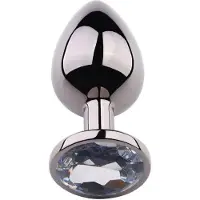 PLGZ - Rosebud Metalen Buttplug - Zwart Metallic- Witte Siersteen - Verkrijgbaar in 3 maten Small