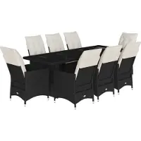 vidaXL 9-delige tuin-bistroset met kussens, zwart, polyrotan