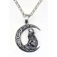 EtNox Huilende wolf in de maan zilveren hanger ( k4017) Zilveren Ketting 50 cm