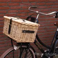 Migo Styling Fietsmand - Met deksel - Bakkersmand - 50x40xH30 - Riet - Rotan - Naturel - Leren riempje