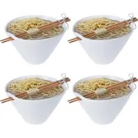 Excellent houseware Ramen bowl - 4x - inclusief chopsticks - porselein - noodle kom set