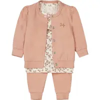 Dirkje vest + longsleeve + broek roze/offwhite Set Meisjes Stretchkatoen Ronde hals - maat 50
