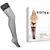 Kotek - H036 Fishnet Thigh high kousen - XL/2XL - Zwart