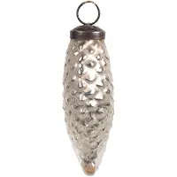 Clayre & Eef Kerstbal Ø 4x10 cm Zilverkleurig Glas Kerstboomversiering Zilverkleurig Kerstboomversiering