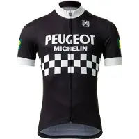 Santini Retro Peugeot Heren fietsshirt zwart wit met korte mouwen en volledige rits -L