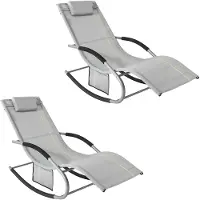 SoBuy Set van 2 Ligstoelen met Opbergzak en Voetensteun - Donkerblauw/Grijs