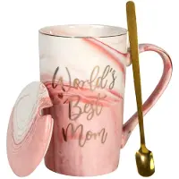 Intirilife koffiemok met deksel als moederdagcadeau - world's best mum - in roze - 8 x 13 cm - 280 ml inhoud - theekop