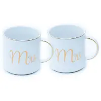 Intirilife koffiemok in wit met gouden rand en inscriptie mrs and mrs op elke mok - 300 ml inhoud - theekop