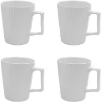 Intirilife 4x koffiekop in wit een inhoud van 400 ml - 12.5 x 7.1 / 9.4 x 10.5 cm - theekopje mok met geribbeld patroon