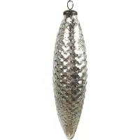 Clayre & Eef Kerstbal Ø 6x23 cm Zilverkleurig Glas Kerstboomversiering Zilverkleurig Kerstboomversiering