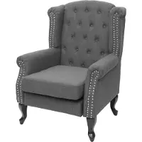 Mendler Fauteuil Chesterfield, relaxfauteuil Clubfauteuil Oorfauteuil, waterafstotende stof/textiel ~ donkergrijs zonder voetenbank