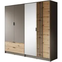 Meubella Kledingkast Roma - Grijs - Eiken - 221 cm - Met spiegel