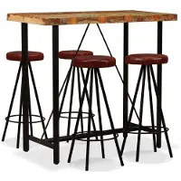 vidaXL Barset massief gerecycled hout en echt leer 5-delig