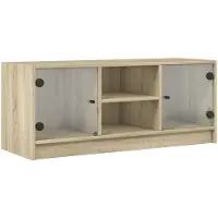 DKD Home Decor Tv-meubel met glazen deuren 102x37x42 cm sonoma eikenkleurig