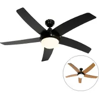 QAZQA Smart plafondventilator zwart met hout print 132cm incl. LED dimbaar met afstandsbediening - Cool